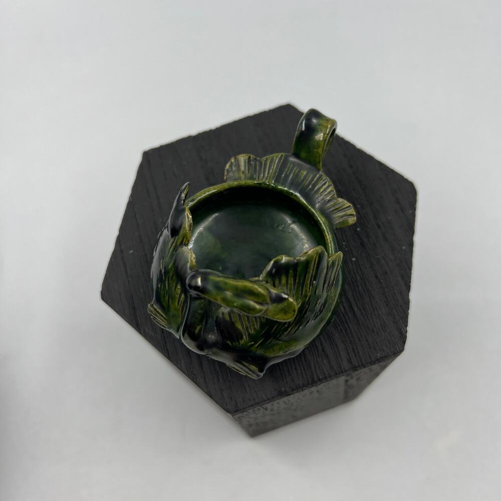 Vintage Small Handmade Ceramic Green Glazed Swan Trinket Jewelry Dish Handle - Picture 3 of 11